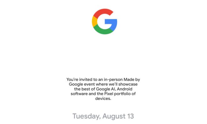 Made by Google's next event will be August 13